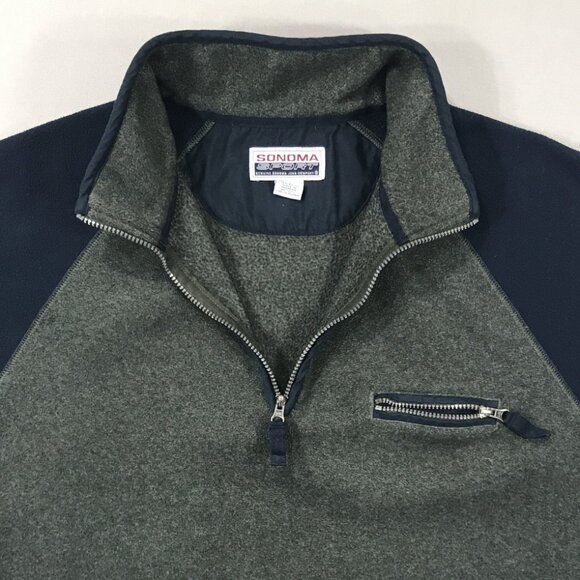 Sonoma Sport Sweatshirt Mens Large Gray & Navy Fleece Pullover 1/4 Zipper Pocket - Picture 3 of 14